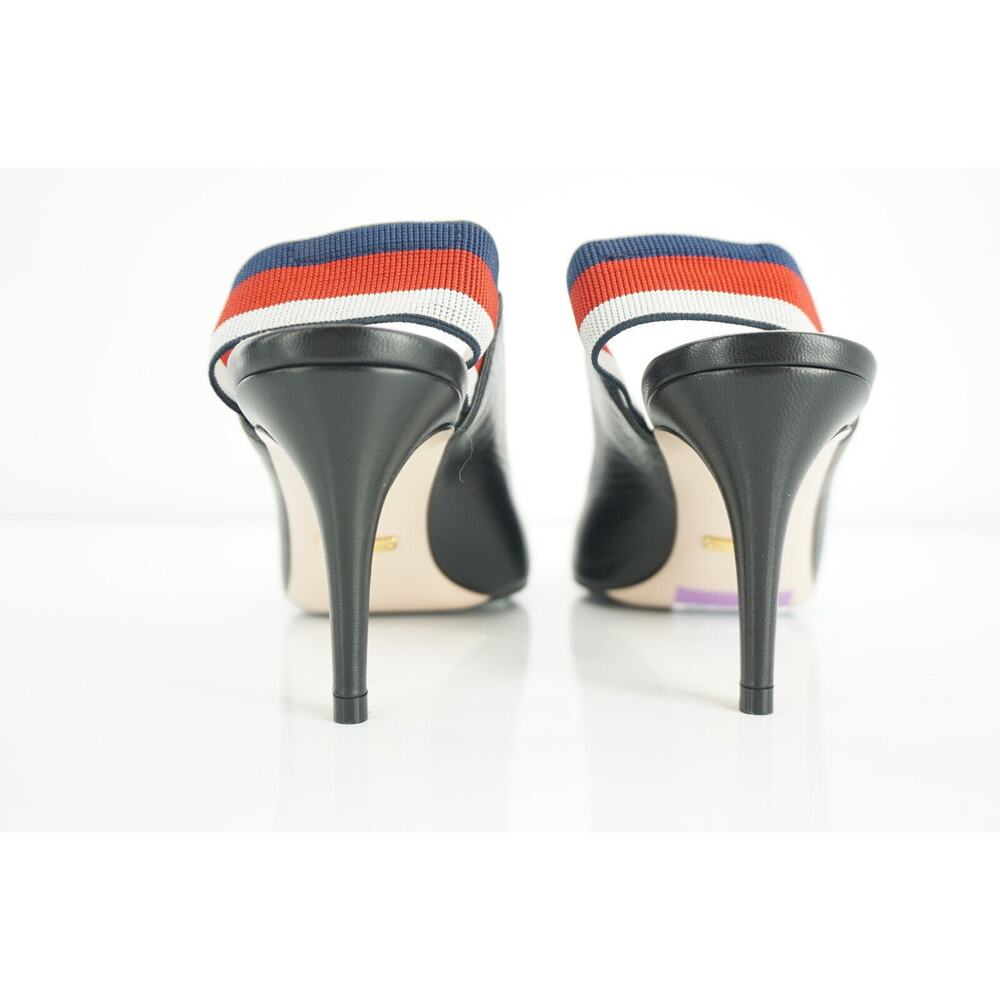 Gucci Sylvie Black Leather Web Strap Pointed Toe Slingback Pumps Size 35 $695 - Picture 6 of 9